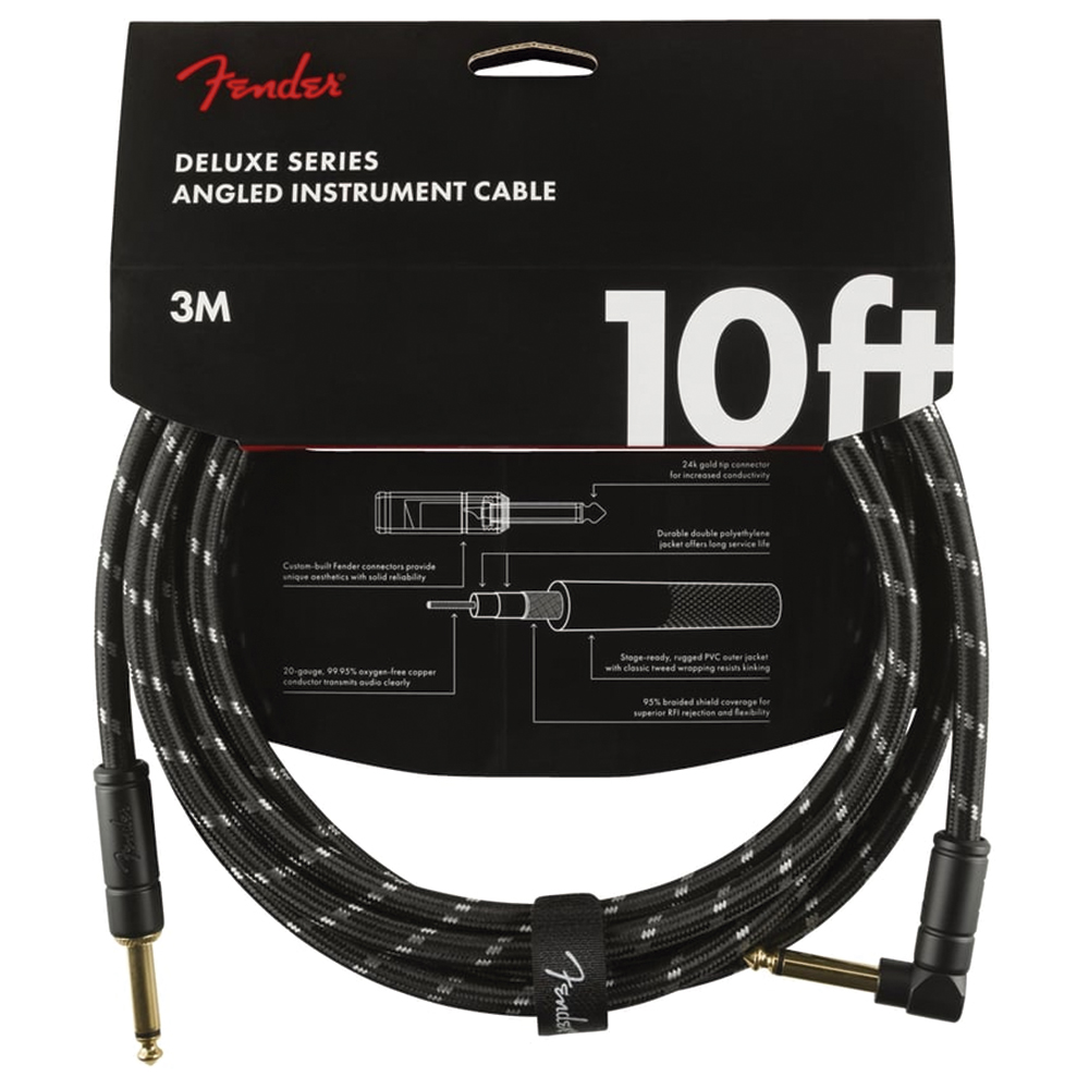 0990820090 CABLE P/ INSTRUMENTO DE 1/4 A 1/4 DE 10FT EN ANGULO DELUXE SERIES BLACK TWEED FENDER