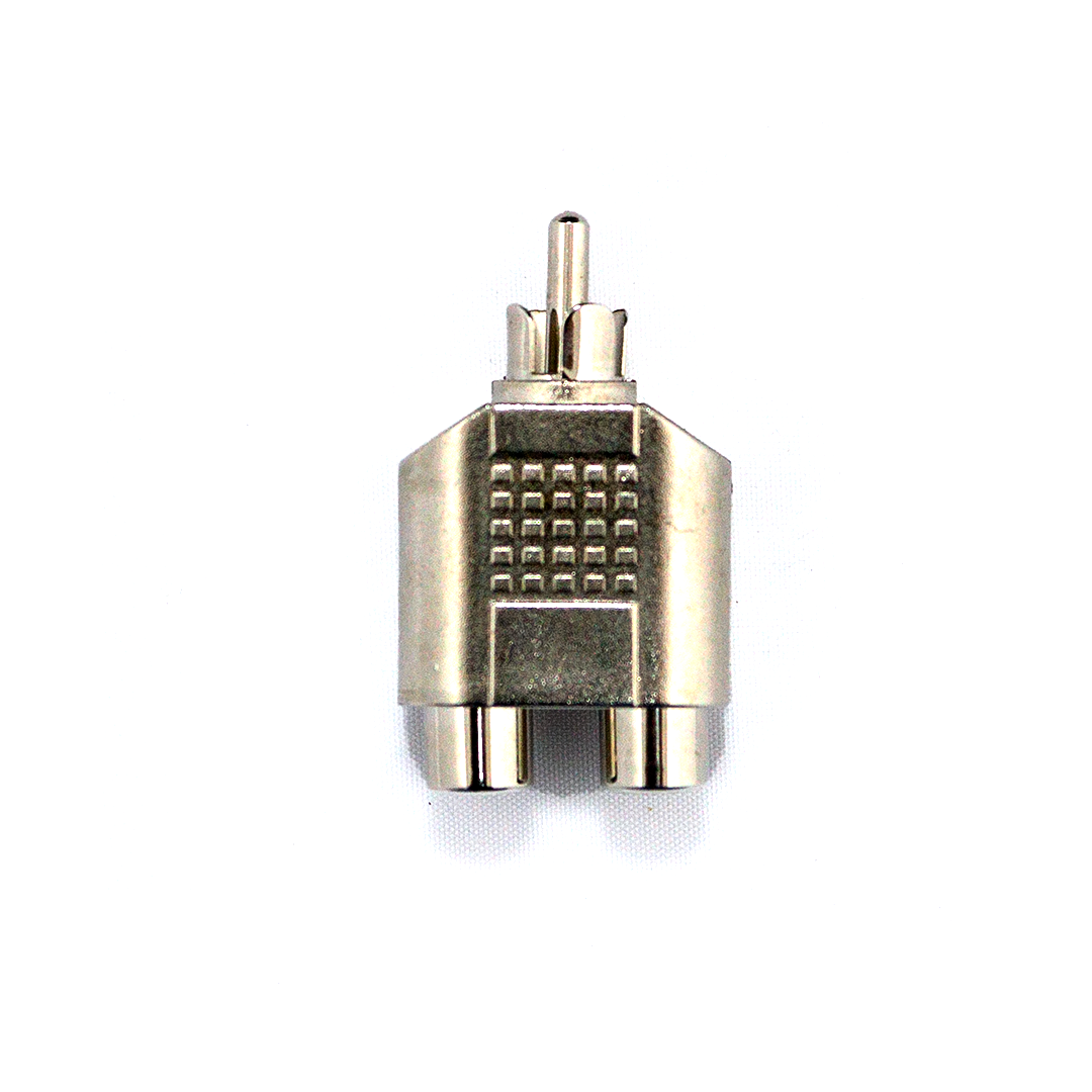 NK-YK-2039 PLUG ADAP. RCA PLUG 2 RCA JACK PLATEADO